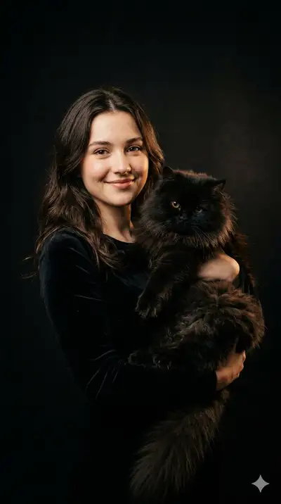 Cinematic Portrait with Fluffy Black Cat