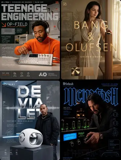 Luxury audio brand celebrity campaign poster set