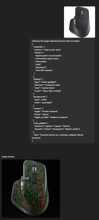 Retexture Image with Detailed JSON Spec