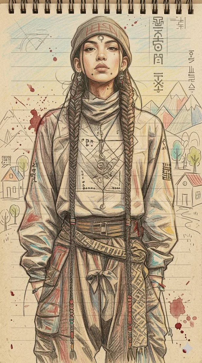 Colored pencil illustration on textured recycled notebook paper