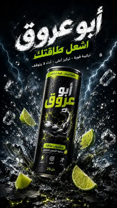 Editable cinematic product ad template prompt in Arabic