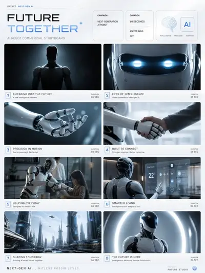 Futuristisches KI-Roboter-Werbespot-Storyboard