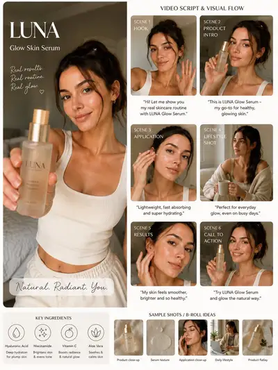 Luxury skincare UGC campaign storyboard poster, GPT Image 2