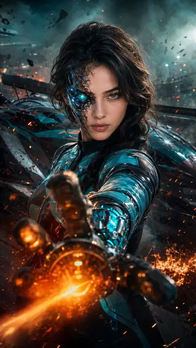Futuristic Cybernetic Warrior Portrait