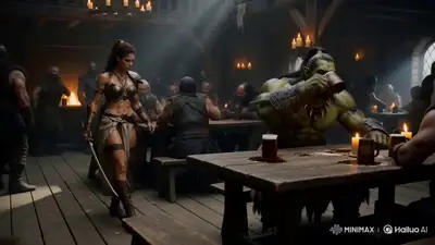 Taverne Kampf: Ork-Krieger vs Menschlicher Schurke