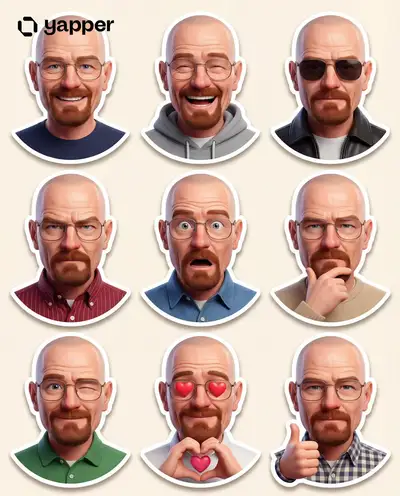 Pixar-Stil 3D-Charakter-Sticker-Set mit 9 Ausdrücken