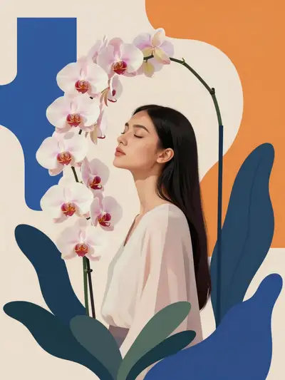 Abstract orchid portrait in Bauhaus-inspired graphic style