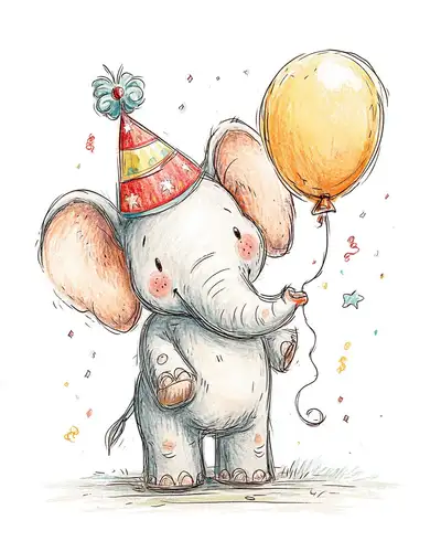 Baby Elephant Birthday Balloon Illustration
