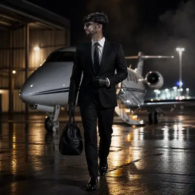 Retrato de viagem de luxo em jato particular com bloqueio de identidade