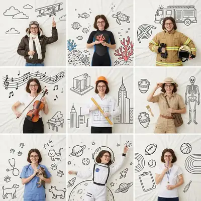 Collage de 3x3 con doodles a mano de nueve escenarios