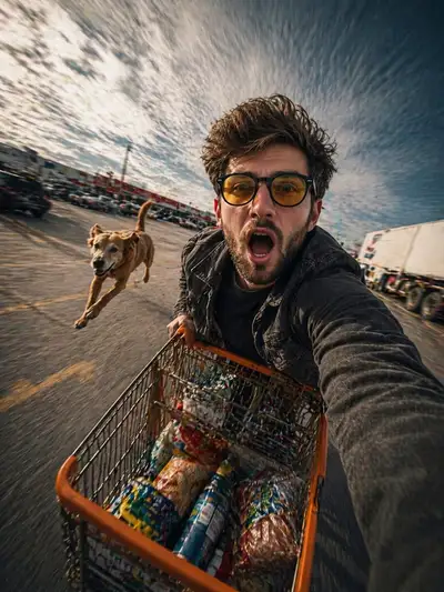 Ultra-Realistic Selfie with Shopping Cart Chase