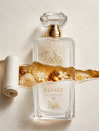 Luxury Perfume Bottle Product Photo With a Torn Paper Reveal