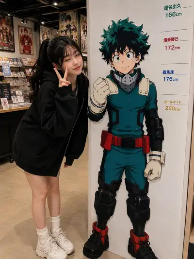 Anime Standee Photo with Young Woman