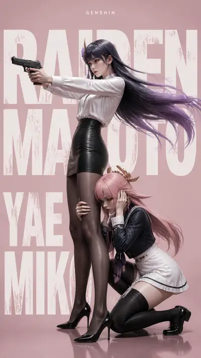Genshin Impact character fashion poster with distressed typography