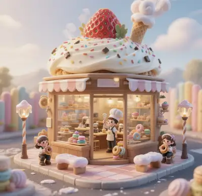 Chibi 3D Miniature Strawberry Cake Cafe