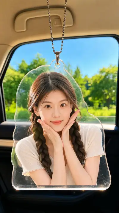 Realistic Acrylic Charm Portrait in Car