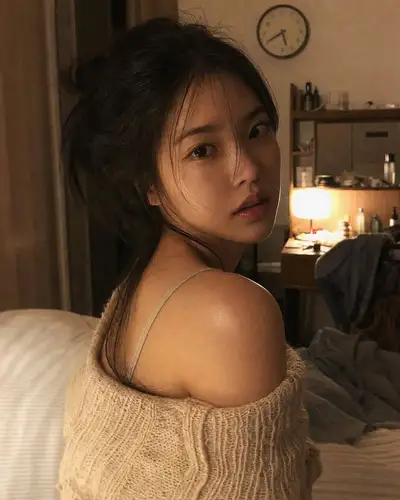 Candid Korean Woman Bedroom Portrait