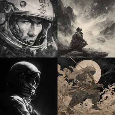 Ink Wash Space Explorer Portrait Prompt