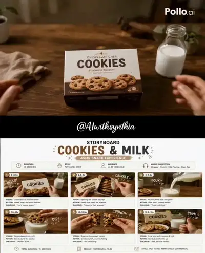 Cookies & Milk ASMR Storyboard-Infografik-Prompt