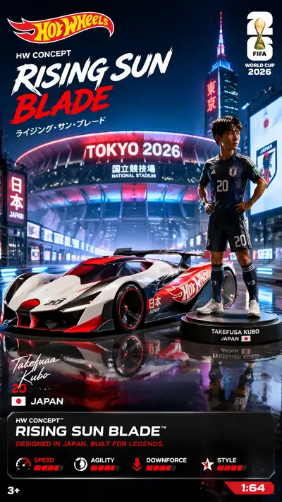 Hot Wheels poster of Takefusa Kubo as Rising Sun Blade car