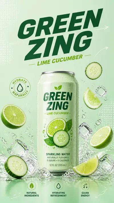 Lime cucumber soda can advertisement poster prompt