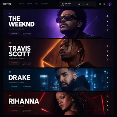 Futuristisches UI-Mockup einer Musik-Streaming-Website (GPT Image 2)