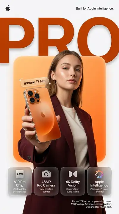 Póster publicitario de iPhone 17 Pro estilo Apple