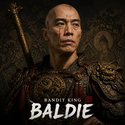 Retrato de personagem de rei bandido com armadura chinesa ornamentada