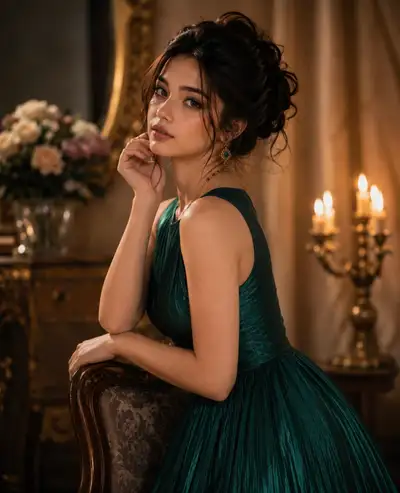 Vintage Emerald Gown Portrait