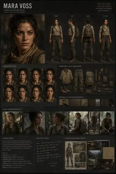 Cinematic Female Character Design Sheet