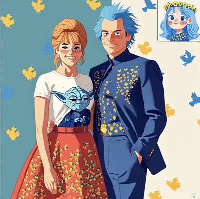 SD3 Style Transfer Prompt: Couple Against Split Backdrop