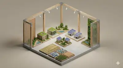 Minimal 3D isometric diorama for an exhibition pod display