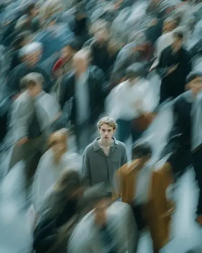 Photographie de rue éditoriale avec flou de mouvement et un sujet immobile