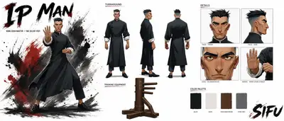 Filmische Charakter-Referenzblatt für Ip Man