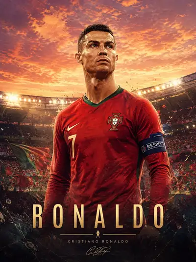 Ilustração de pôster esportivo híbrido de luxo entre aquarela e colagem de Cristiano