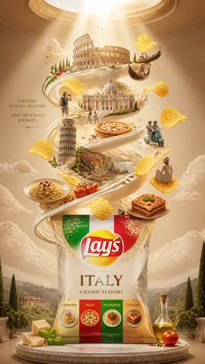 Italy travel-themed premium chips advertisement poster