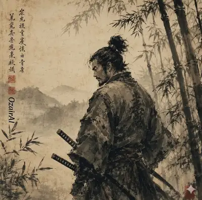 Sumi-e Ink Wash Samurai Painting