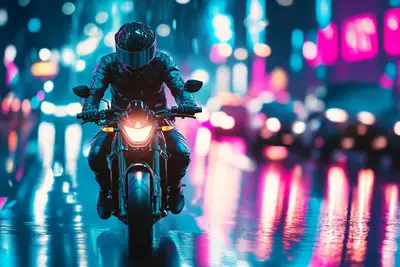 Reflective Urban Nightscape Prompt