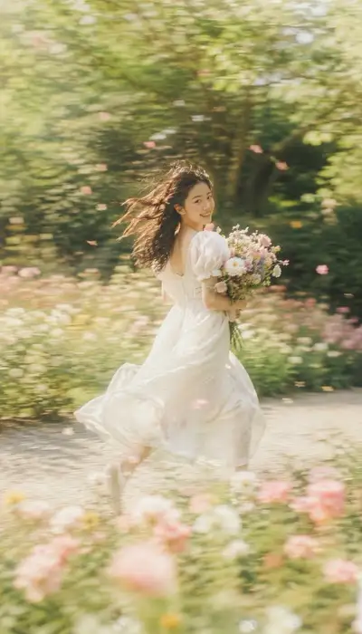 Dreamy Slow Shutter Garden Portrait Titled Dreamlike Her