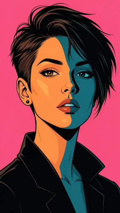 Split-lighting pop art vector portrait prompt