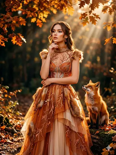 Fuchs-inspiriertes Couture-Modeporträt