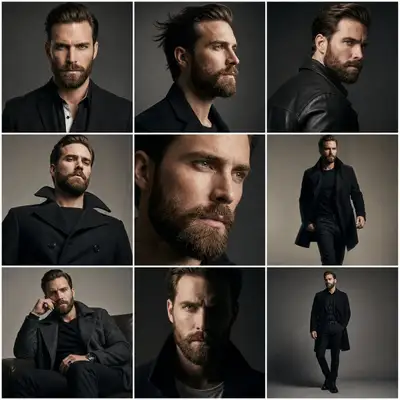 3x3 grid Hollywood male fashion editorial series