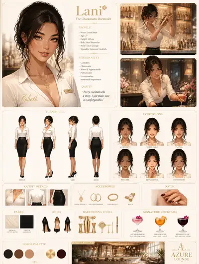 Lani Kahele Luxury Bartender Anime Character Sheet