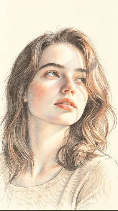 Elegantes Graphit- und Buntstift-Porträtillustrations-Prompt