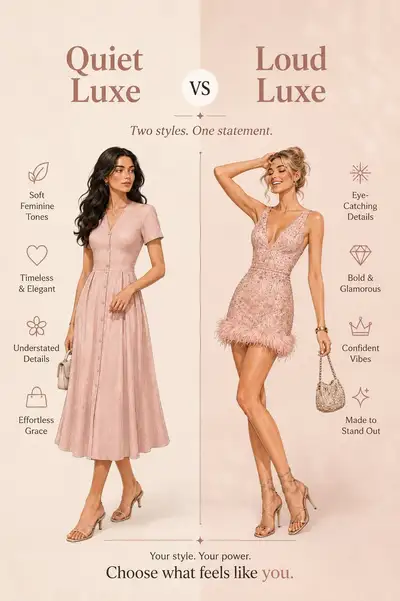 Quiet Luxe vs Loud Luxe Fashion Editorial Poster