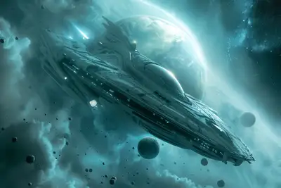 Sci-fi Spaceship in Deep Space Concept Art