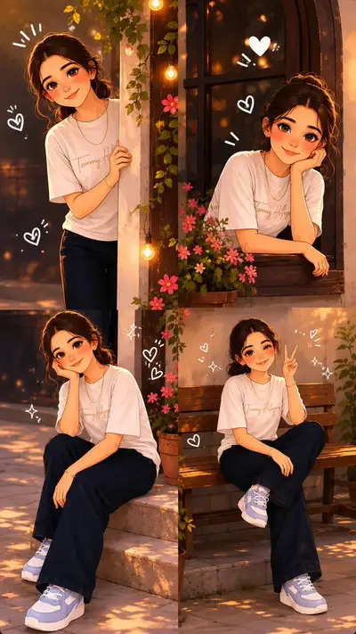 Premium Soft Anime Illustration 4-Panel Collage