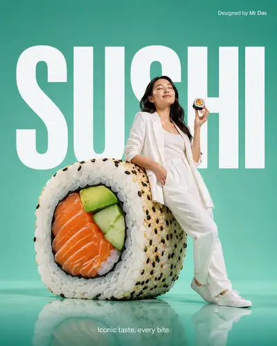 Minimalist Oversized Sushi Roll Commercial Ad