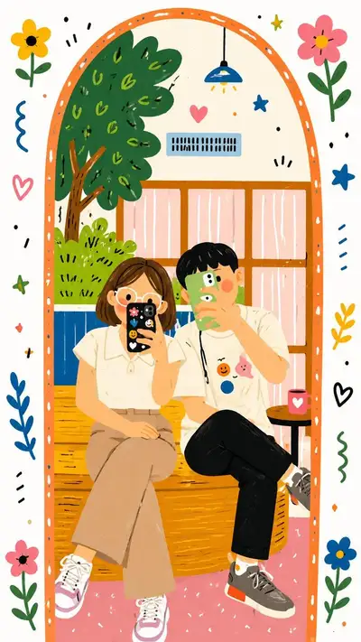 Niedliches Paar-Spiegel-Selfie-Illustrationsprompt