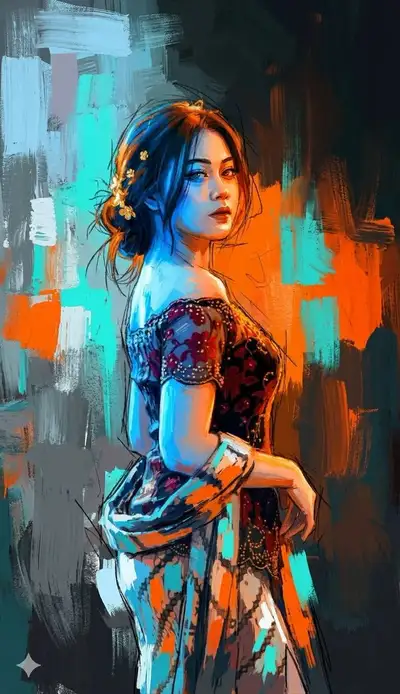 Pintura de retrato expressionista com dupla exposição
